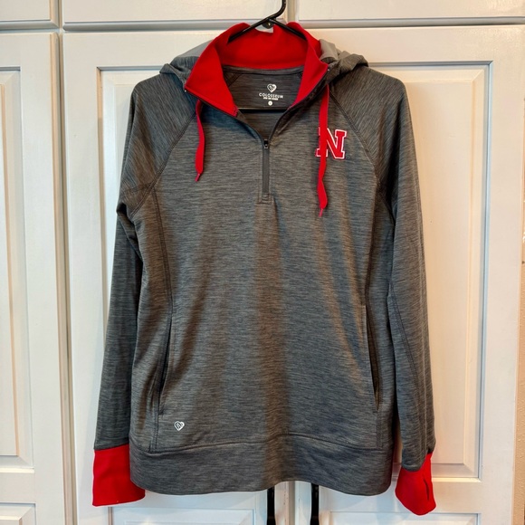 Nebraska Huskers- Colosseum Gray and Red Hoodie‎ with Quarter-Zip. Size Large - Picture 1 of 10